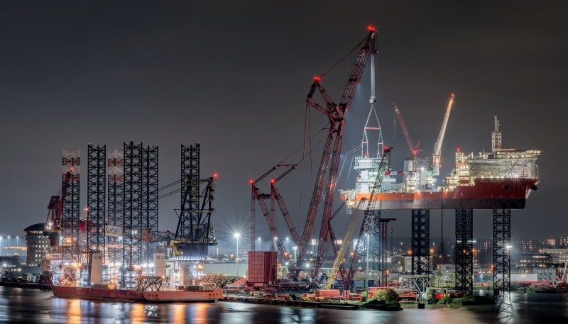 Cadeler's offshore wind turbine transportation and installation vessels Wind Orca and Wind Osprey have reunited in Rotterdam for parallel crane updates