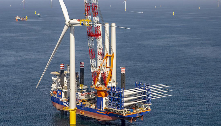 Partners Group to sell a 20% stake in Borssele 3&4 Van Oord installation vessel Aeolus and cable lay vessel Nexus working side-by-side on the Borssele 3&4 offshore wind farm off the Netherlands