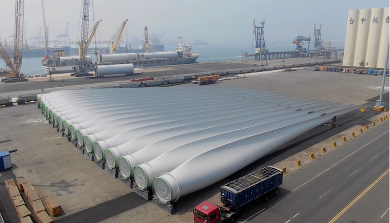 Blades line up for the 120MW phase 2 Formosa 1 offshore wind farm