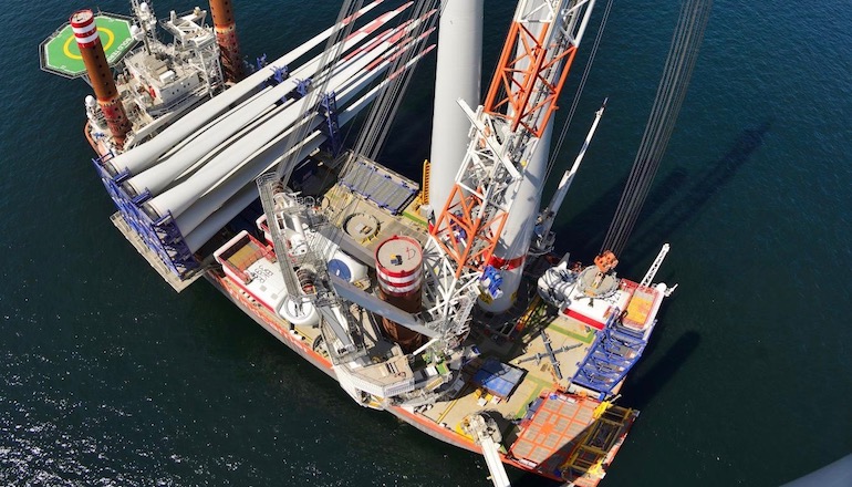 Bold Tern installing the last V164 8MW turbine at Borkum Riffgrund 2
