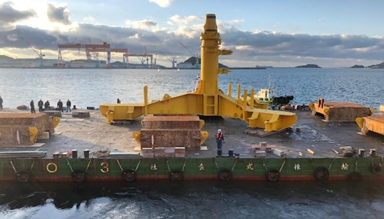 Simec Atlantis Energy's AR500 tidal turbine is taking shape in Nagasaki harbour ahead of deployment soon in the Naru Strait off Japan