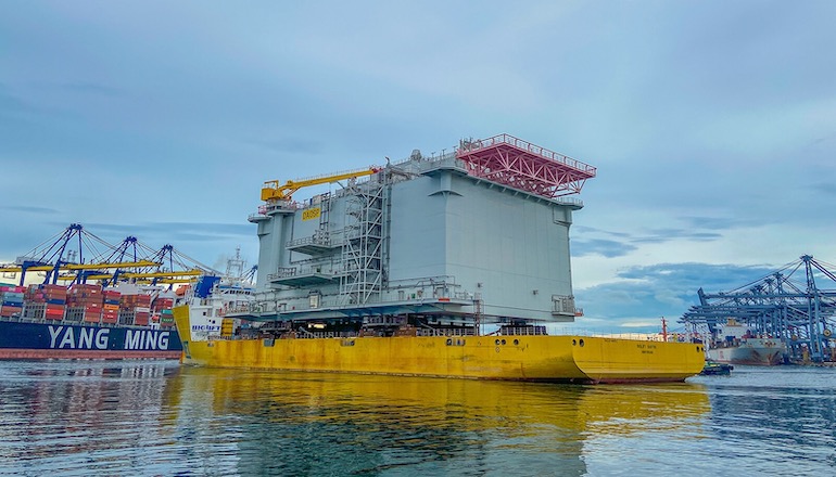 Aibel has completed the Dogger Bank A topside at its yard and the structure has now sailed out for further equipment at Haugesund in Norway