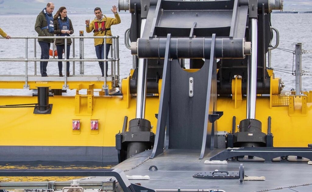 The Duke and Duchess of Cambridge visit the Orbital Marine Power tidal energy turbine at the European Marine Energy Centre in Kirkwall