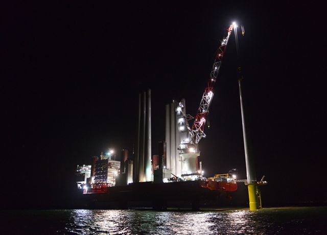 First turbine rises at Rampion