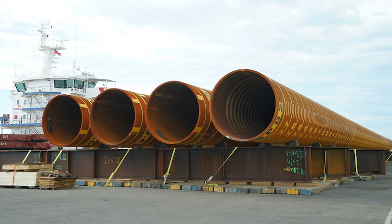 The first batch of pin piles has arrived in the port of Taichung in Taiwan for the 376MW Formosa 2 offshore wind farm