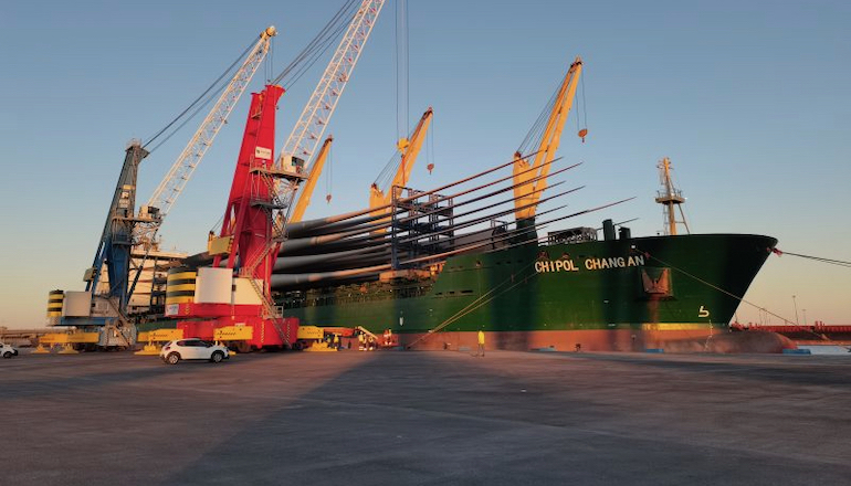The first MingYang Smart Energy MySE 3.0-135 turbines have arrived in Italy for Renexia's 30MW Taranto offshore wind farm