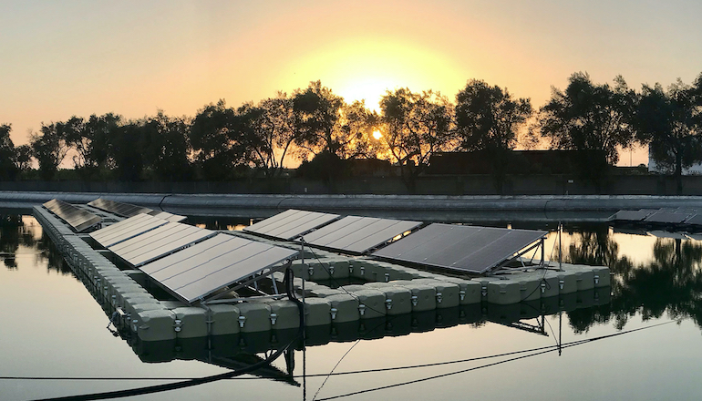 An experimental floating solar farm is being tested at Enel Green Power's Innovation Lab in Catania
