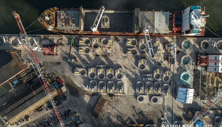 Aarsleff has loaded out the first concrete work platforms for the Frsylan offshore wind farm in IJsselmeer lake in the Netherlands which will be installed by Van Oord
