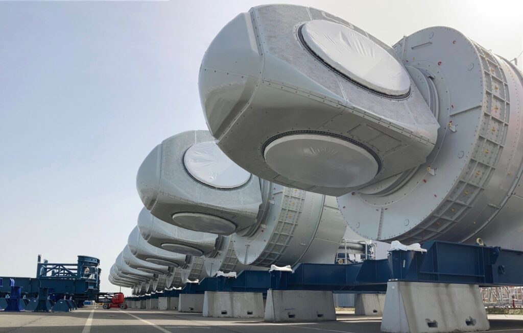 GE Renewable Energy's first 40 Haliade 150-6MW nacelles have exited its factory in Saint Nazaire to be installed at the nearby 480MW French offshore wind farm.