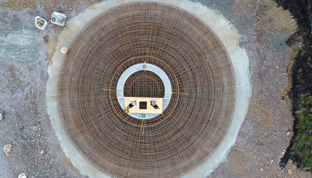 The concrete foundations of the first two wind turbines are poured at the 50MW Glen Kyllachy wind farm based near Inverness