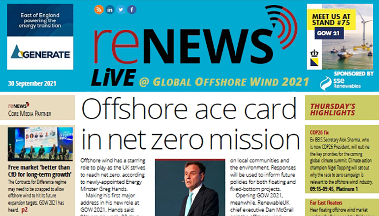 GOW2021: Offshore ace card in net zero mission GOW20: Kwarteng pledges CfD4 round clarity