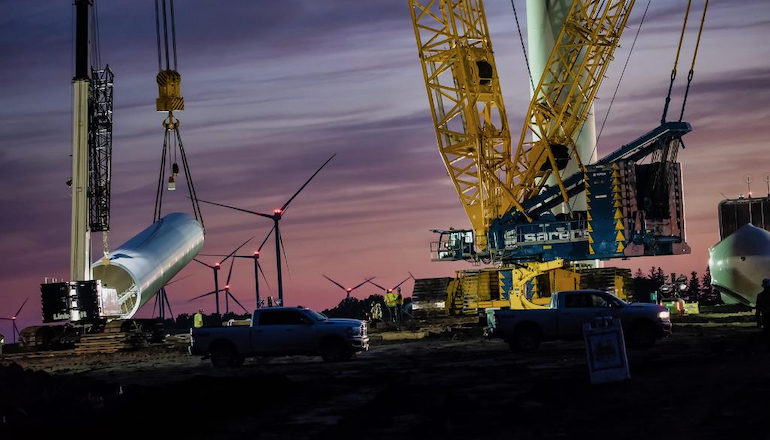 EDPR plans UK onshore wind, PV expansion Turbines being installed at EDPR's 200MW Harvest Ridge wind farm in Douglas County in Illinois