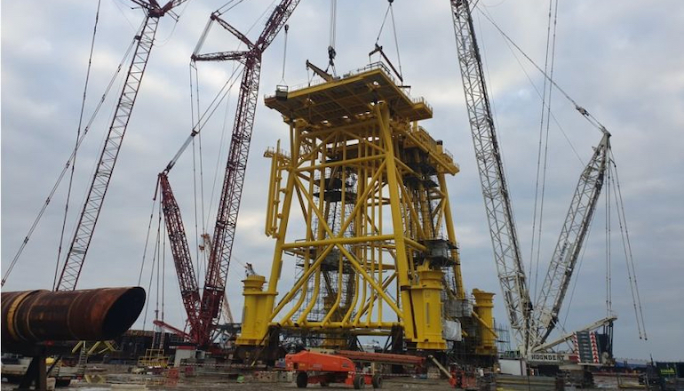 The SLPE designed foundation is nearing completion for the Hollandse Kust Noord offshore wind farm's offshore substation