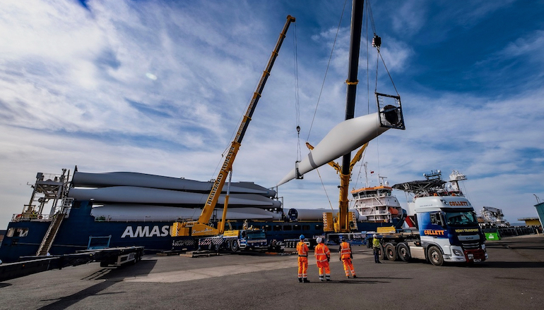 The Port of Leith in Scotland has welcomed 64 turbine parts for the 16MW Howpark wind farm to be located on the Scottish Borders