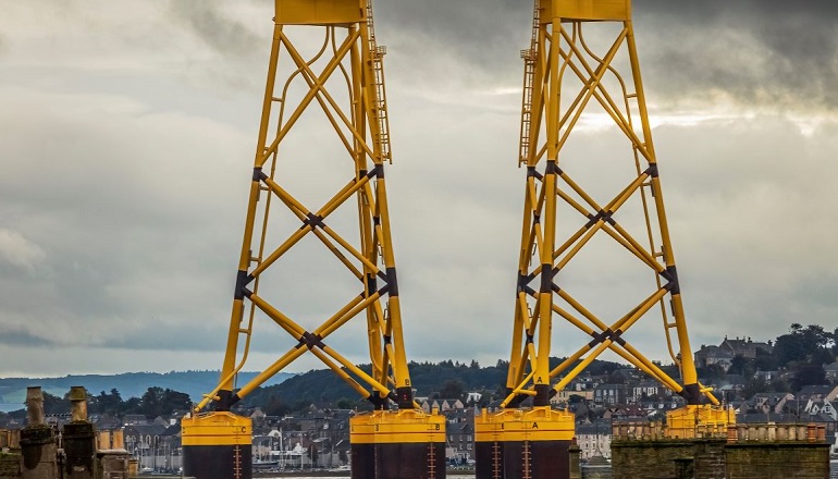Barge transporting Seagreen jacket foundations pauses in Broughty Ferry at the Port of Dundee