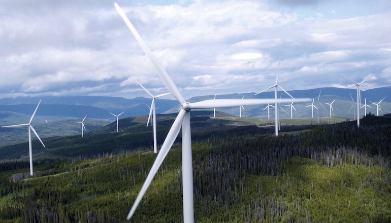 GE 3MW turbines turning at the Meikle wind farm in Canada