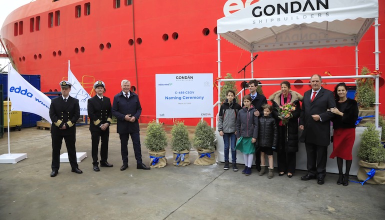 Edda Wind has held the naming ceremony for the Edda Breeze commissioning service operation vessel at Astilleros Gondan Shipyard in Spain