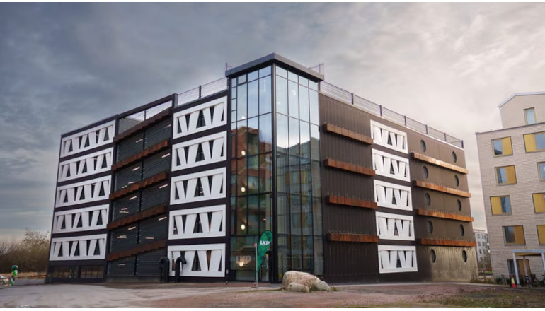 Wind turbine blades form Lund car park