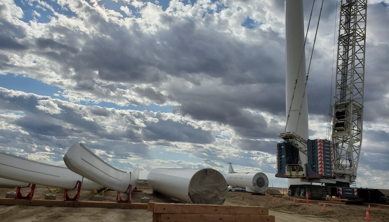 Tower sections taking shape for Siemens Gamesa turbines at Clearway Energy's 160MW Rattlesnake Flat wind farm in Washington state
