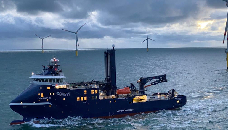 Rem Offshore's Rem Energy vessel is on a charter sea trial for Siemens Gamesa at the 400MW Global Tech 1 offshore wind farm in the German North Sea