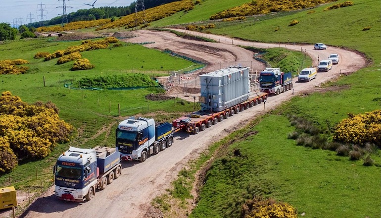 Logistics outfit Collett & Sons has completed transportation of shunt reactors and the super grid transformers for the onshore substation in East Lothian for the 450MW Neart na Gaoithe offshore wind farm off Scotland