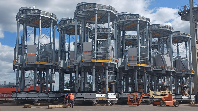 Smulders nets Baltica 2 contract The first six platforms for the Dogger Bank A transition pieces have been loaded out of Smulders' Balen yard to be shipped to the Hoboken yard where they will be assembled onto the transition pieces