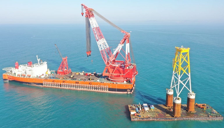 Suction pile jacket install job underway off China Suction pile jacket install job underway off China