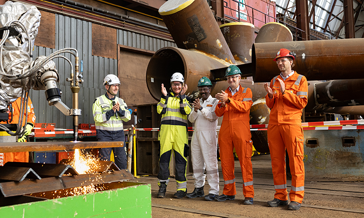 First steel cut for IJmuiden Ver Beta substation jacket First steel cut for IJmuiden Ver Beta substation jacket