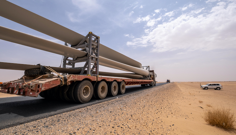 The components for Sudan's first wind turbine have started arriving at the project site in Dongola