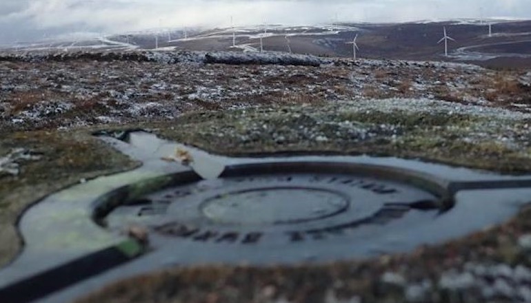 A 'trig point' used by Ordnance Survey to map the UK more accurately located near EDF's Dorenell wind farm