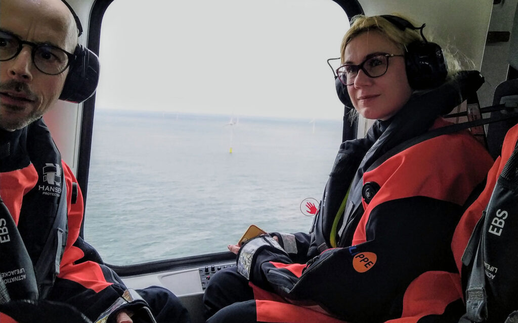 EU Commissioner Kadri Simson (R) visits Vattenfall's 407MW Horns Rev 3 wind farm off Denmark with Vattenfall country manager for Denmark Jacob Nørgaardas (L). The visit was part of informal talks with the developer about the Commission's green growth strategy.